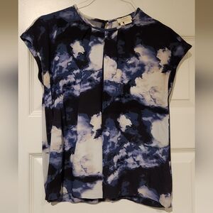 Kate Spade Blue and White Boxy Cap Sleeve Blouse